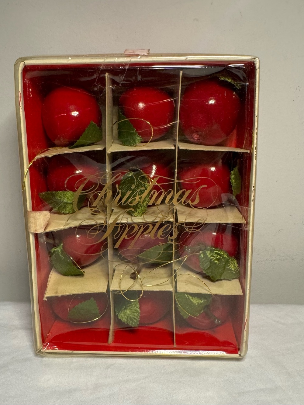 Sears Roebuck Vintage Christmas Tree Ornaments, Red Apples In The Box Set Of 12
